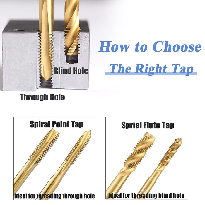 Mesee 5 Pieces Titanium Coated Thread Machine Taps Set Hss Spiral Point Tap Drill Bits M3 M4 M5 M6 M8 Metric Screw Thread Tapping