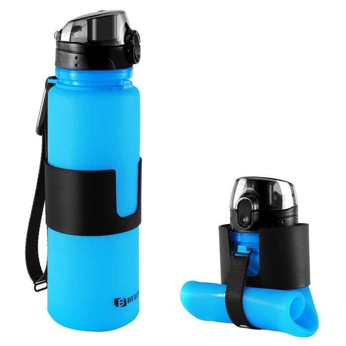 BULUNOW Travel Water Bottle, Upgraded Collapsible Water Bottles, BPA Free Silicone Folding Water Bottle 22 Oz for Sports Travel