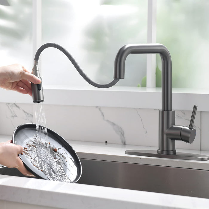 Kitchen Faucet Single Handle Stainless Steel Kitchen Sink Faucet with Pull Out Sprayer,Grey Finish