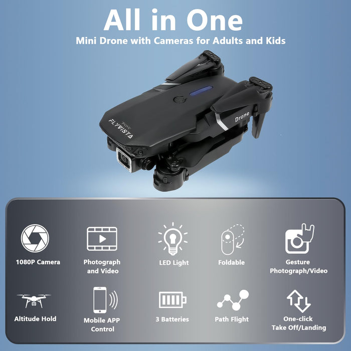 FLYVISTA Mini Drone with Camera for s Kids, 1080P WiFi FPV Camera Drone with 3 Batteries, OneClick Take OffLanding, Altitu