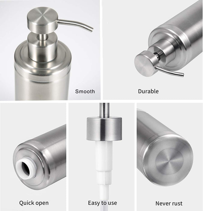 Hand Soap Dispenser 304L Stainless Steel Dish Bath Countertop Lotion Dispensers with RustLeak Proof Pump, Silver Liquid Wash Br