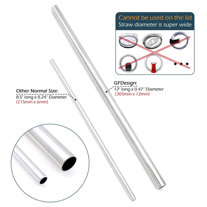Super Big Drinking Straws Set 12 Extra Long 12 Extra Wide Reusable 304 FoodGrade 188 Stainless Steel for Frozen Drinks Boba