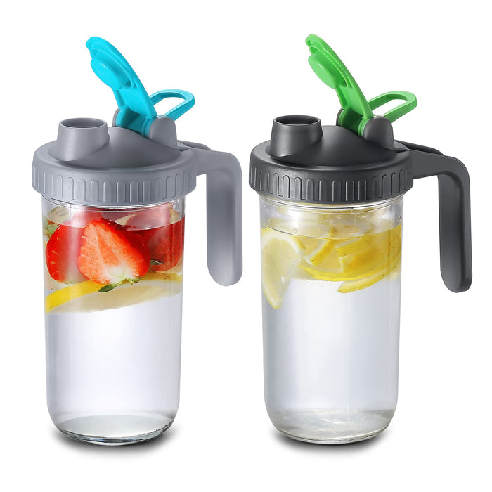 2 Pack Wide Mouth Mason Jar Pouring Spout Lid with Handle for Ball Mason Jars, Leakfree and Airtight Jars not Included