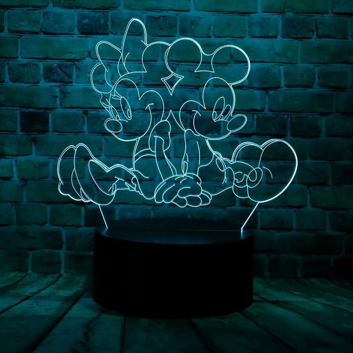 Cartoon Mickey Minnie Mouse Mice Figurines Fairy Light Anime Figure 3D Optical Illusion Led Bedroom Decor Sleep Night Light With