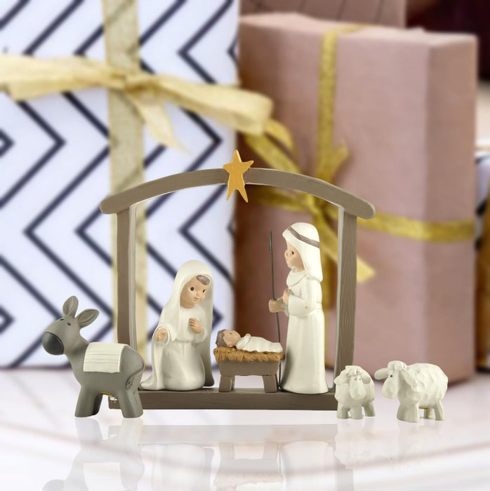 DurableDelights Nativity Family Set Hand Painted Crafts 12 Piece Classic Resin Christmas Cream Nativity Set The Story of Jesus Nativity Scene Collection…