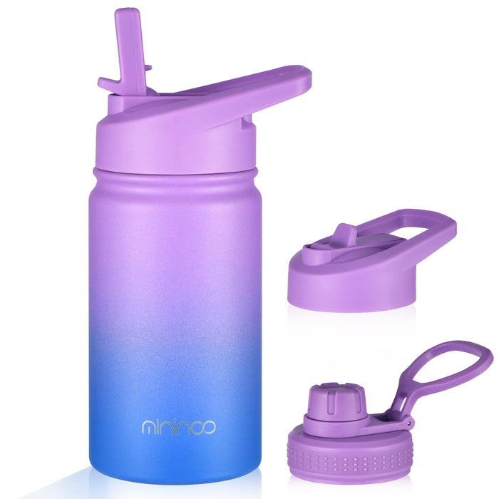 mininoo Kids Water Bottle with Straw, Insulated 12 oz Water Bottle for Kids with Straw Lid and Chug Lid for Toddlers, Girls, Boys