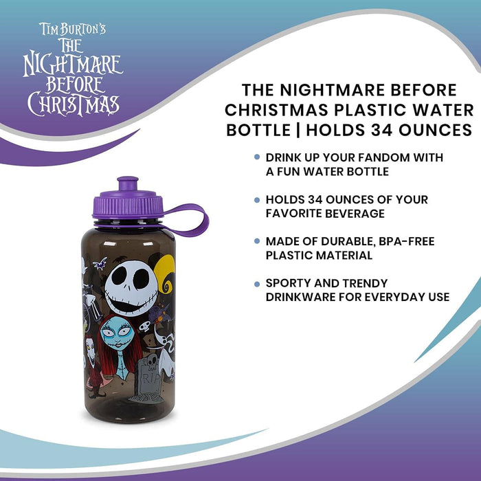 Silver Buffalo The Nightmare Before Christmas Plastic Water Bottle Holds 34 Ounces