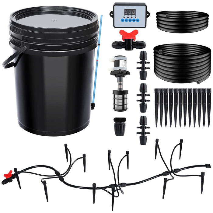 Automatic Drip Irrigation System Kits with 5 Gal Reservoir, Timer, Water Pump,12 Drip Emitters, 65.6FT20M Drip Tubes Smart Autom