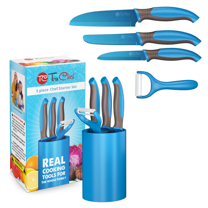 Kids Knife Set For Cooking  5 Piece Kids Cook Set In Blue  Kids Cooking Supplies With Kids Chef Knife, Kids Paring Knife, Kids