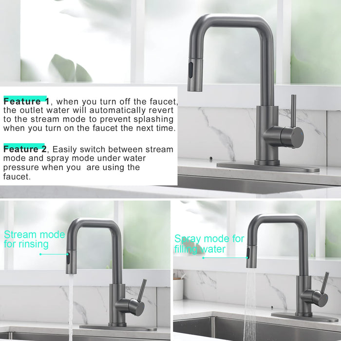Kitchen Faucet Single Handle Stainless Steel Kitchen Sink Faucet with Pull Out Sprayer,Grey Finish
