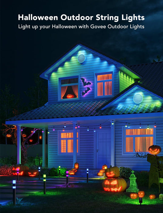 Govee Outdoor String Lights H1, 50ft RGBIC Outdoor Lights with 15 Dimmable Warm White LED Bulbs, Smart Outdoor String Lights with 60 Scene Mode, IP65 Waterproof, Work with Alexa for Halloween, Party