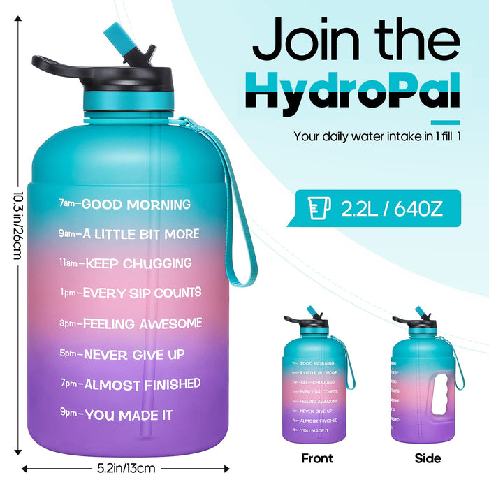Large 74 ozHalf Gallon Motivational Water Bottle with 2 Lids Chug and Straw, BPA Free Sports Drink Water Jug with Time Marker