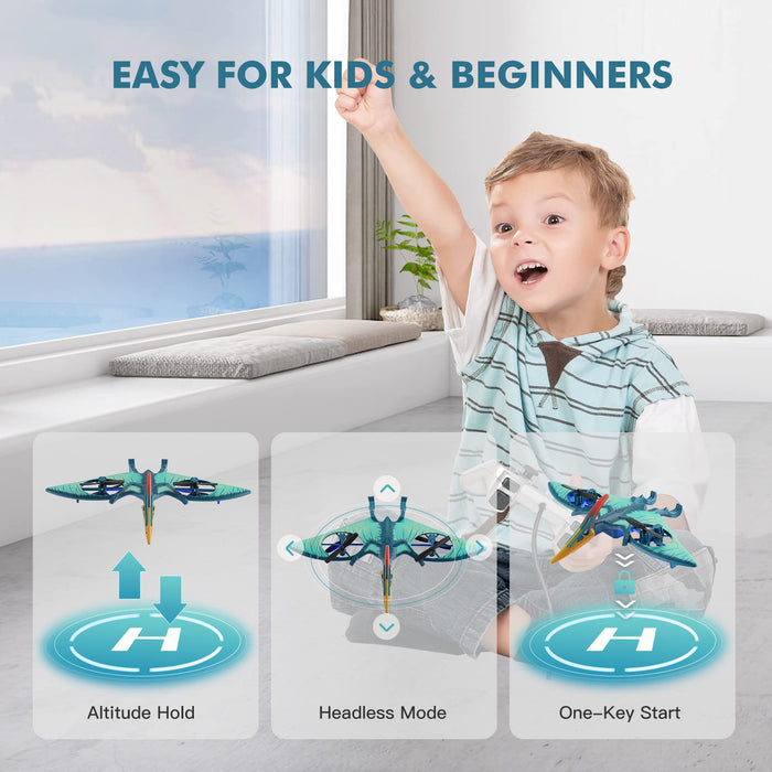 Pterosaur Dinosaur Toys Drone for Kids Headless Mode, One Key Start Speed Adjustment,Indoor Quadcopter with Altitude Hold,Toys