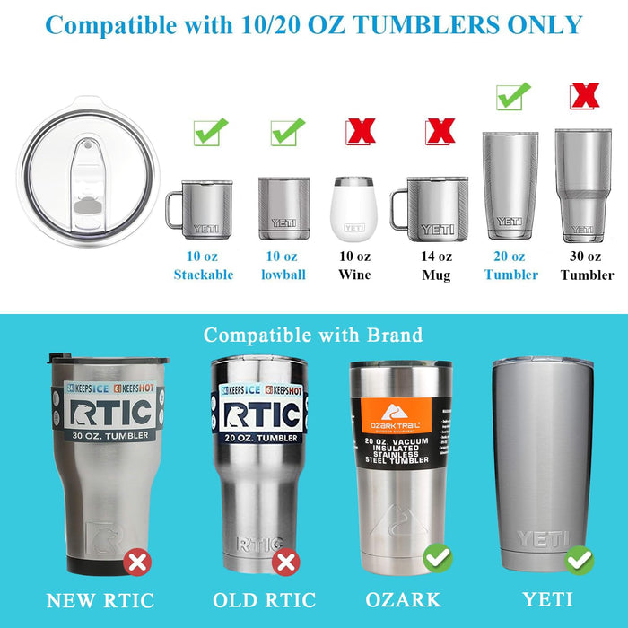 20 oz Spill Proof Tumbler Lid Lids Compatible for YETI 20 oz Tumbler, 1024 oz Mug and 10 oz Lowball, 2 Pack Travel