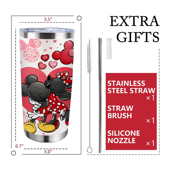 Uniqus Kiss Mouse Tumbler with Lid and Straw, Valentine's Day s for Women, Red Love Heart Stainless Steel Travel Coffee Cup