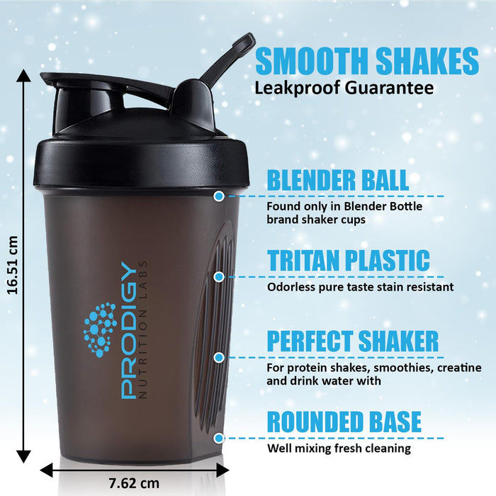 Prodigy Nutrition Labs Premium Shaker Bottle Perfect for Protein Shakes and Pre Workout 14 Ounce Black