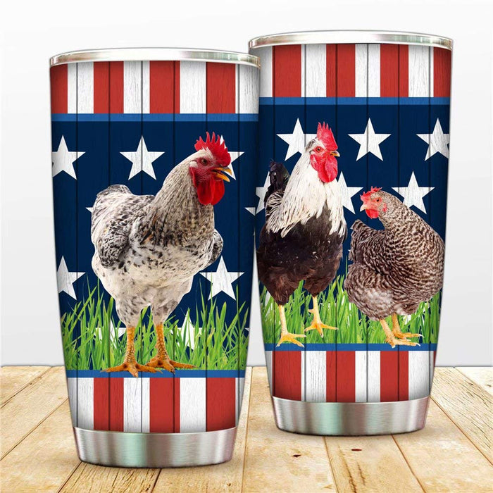 Homega 20oz Tumbler Rooster Hen Travel Mug,American Flag Hen Vacuum Tumbler Cup, Farm Chicken Coffee Mugs With Lids Straw,Double