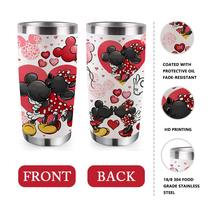 Uniqus Kiss Mouse Tumbler with Lid and Straw, Valentine's Day s for Women, Red Love Heart Stainless Steel Travel Coffee Cup