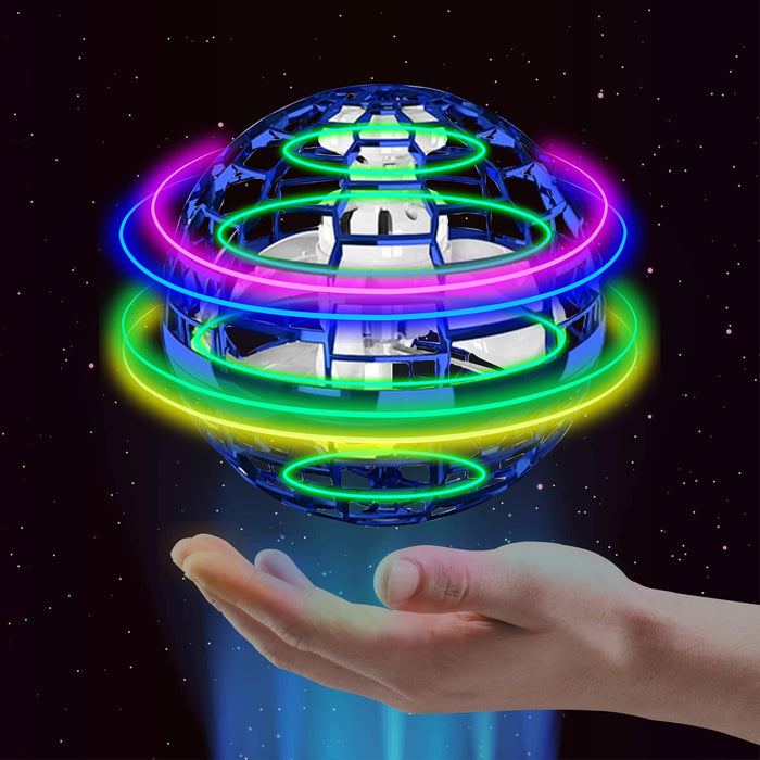 Amy Delle Flying Orb Ball Toy, Upgraded Version + 5 Different Flashing Lights 360° Rotating, Hover Flying UFO Boomerang