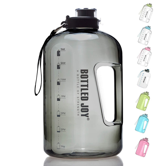 MYSHAKER 2.5L Half Gallon Water Bottle With Time Marker Reminder 84oz Water Jug with Fliptop Lid and Handle Strap BPA Free