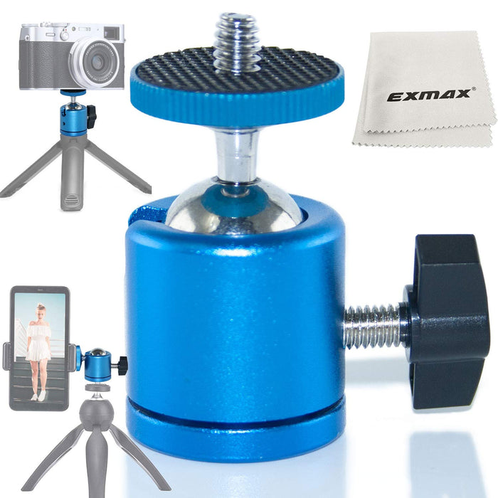 Exmax Mini Ball Head Aluminum Alloy Tripod Ball Head With 14 Screw Thread Base Mount 360 Degree Rotatable For Monopods Dslr Cameras Htc Vive Camcorder Light Stand Ring Light Max. Load 4.4Lbs Blue