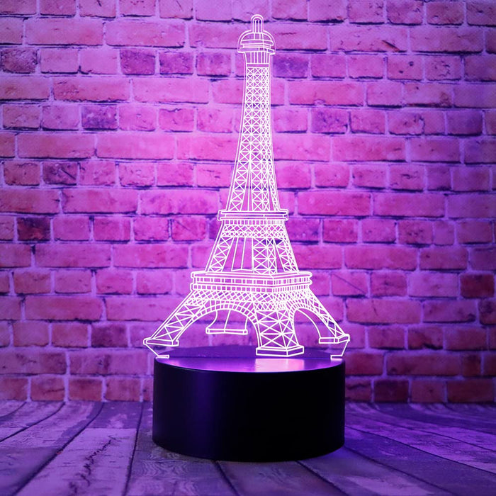 Paris Fashion Style Eiffel Tower 3D Led Optical Illusion Bedroom Decor Table Lamp With Remote 7 Colors Acrylic Sleep Night Light