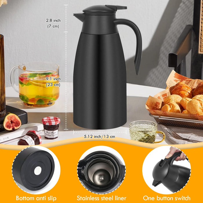 70oz Thermal Coffee Carafe Insulated Coffee Thermos, Stainless Steel Insulated Vacuum Coffee Carafes For Keeping Hot, Double Wall
