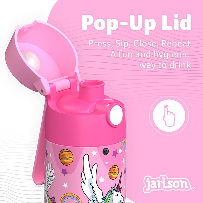 JARLSON kids water bottle MALI insulated stainless steel water bottle with chug lid thermos girlsboys Unicorn 'Star'