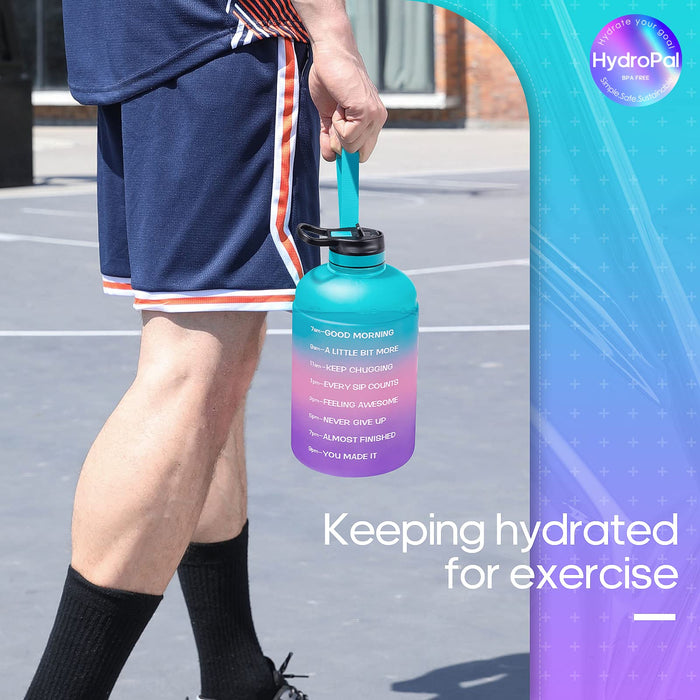 Large 74 ozHalf Gallon Motivational Water Bottle with 2 Lids Chug and Straw, BPA Free Sports Drink Water Jug with Time Marker