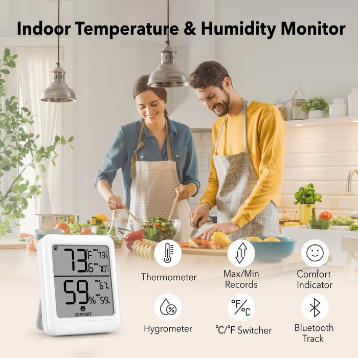 BNLINK Bluetooth Hygrometer Thermometer,Indoor Temperature Humidity Monitors, Digital Humidity Meter with App Control for Home