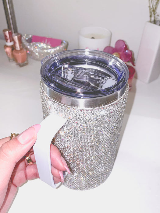TISHAA Bling Dazzling Rhinestone Stylish 750 mL Vacuum Insulated Stainless Steel Travel Water Bottle Cup Thermos Mug with Handle