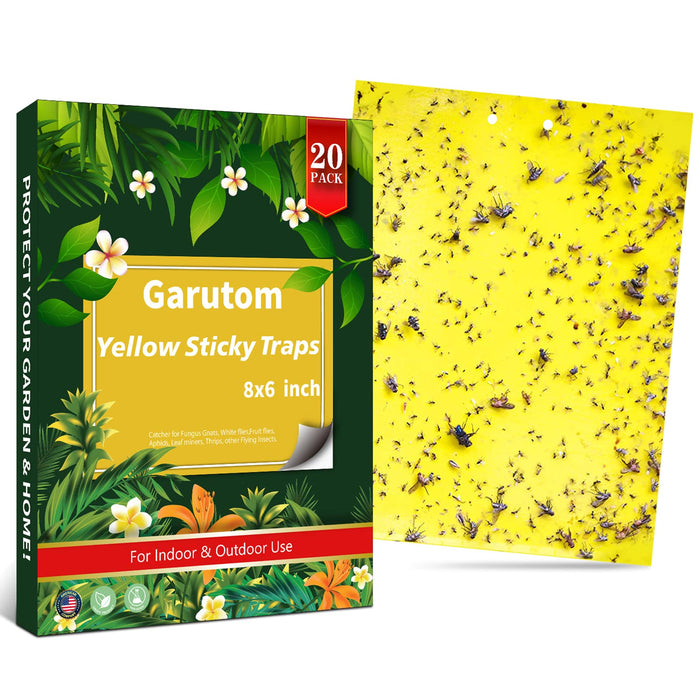 Garutom 20Pack DualSided Yellow Sticky Traps for Flying Plant Insect Such as Fungus Gnats, Whiteflies, Aphids, Leafminers, etc