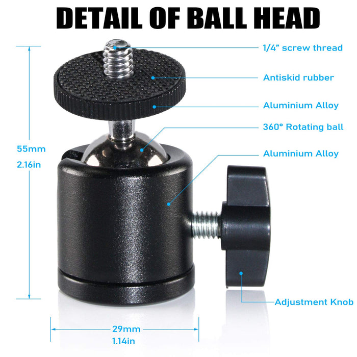 EXMAX Mini Ball Head 360 Degree Aluminum Alloy Body Rotating Swivel Mini Tripod Ball Head with 38 to 14 Screw Adapter for DSLR