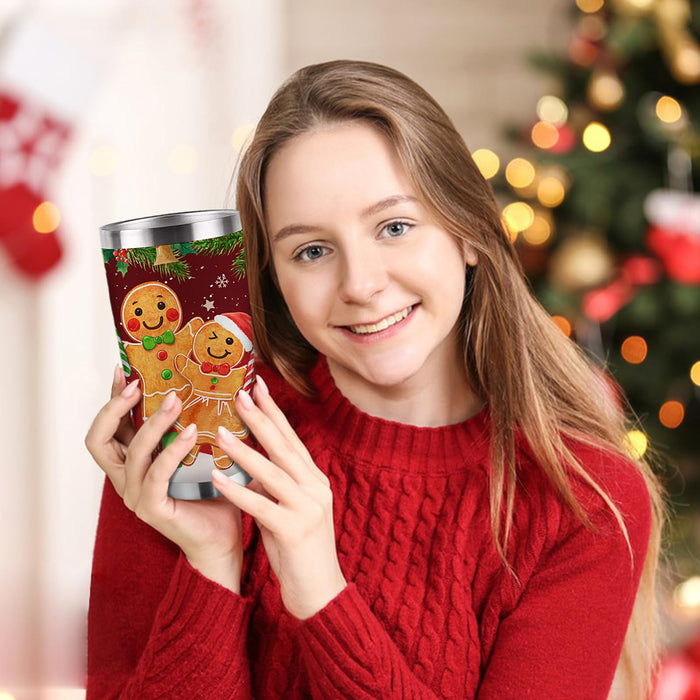 Uniqus Joy Hope Love Peace Christmas Tumbler with Lid and Straw, Xmas Gingerbread Man Snowflake Stainless Steel Travel