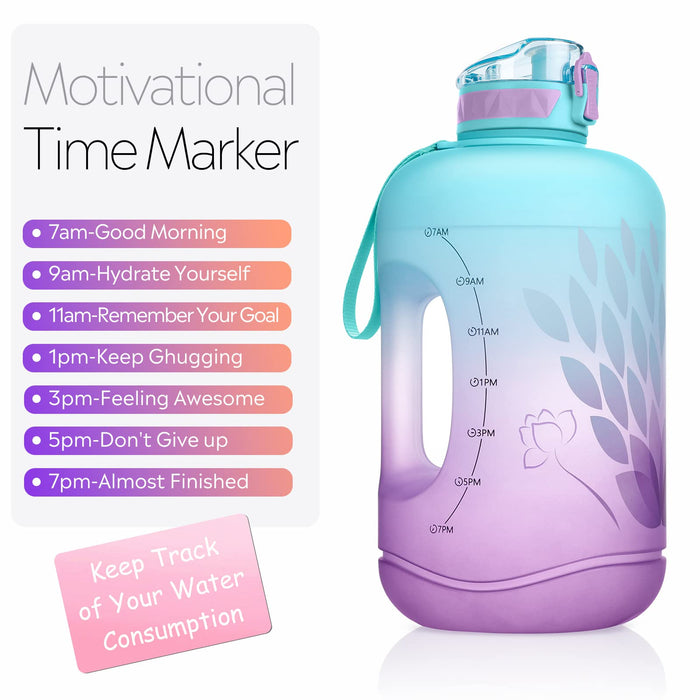 TOBA Motivational BPA Free Water Jug Large Sports Water Bottle Leakproof Drinking, 1 Gallon 128 oz, Petal