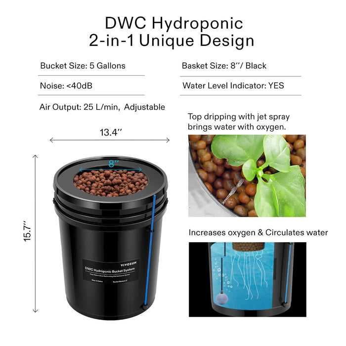 Uniqus DWC Hydroponics Grow System with Top Drip Kit, 5Gallon Deep Water Culture, Recirculating Drip Garden System with Multi
