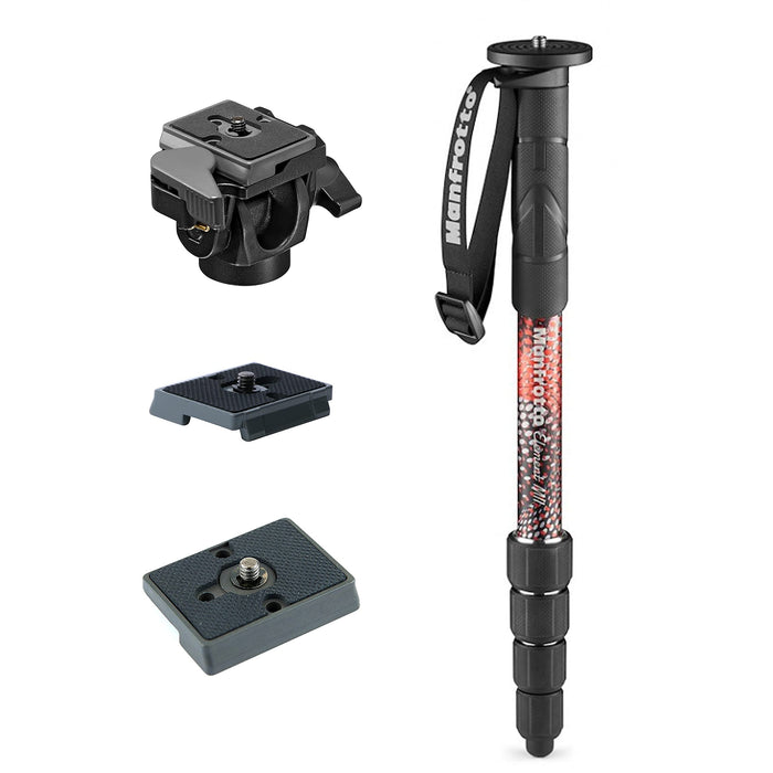 Manfrotto Element MII 5Section Monopod Red Manfrotto 234RC Monopod Swivel Head Bundled with A ZAYKiR Quick Release Plate