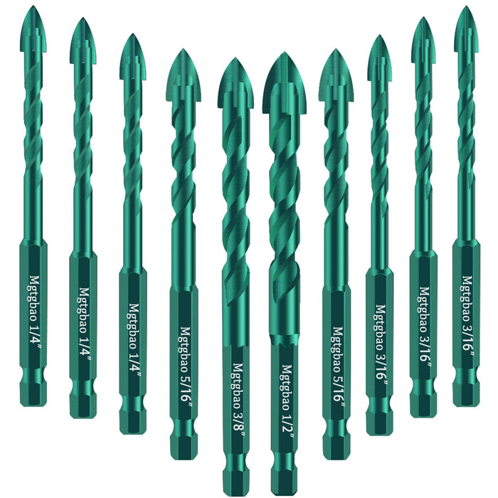 Mgtgbao Green Concrete Drill Bit Set, 10Pcs Masonry Drill Bits Set Carbide Tip For Glass, Brick, Tile, Concrete, Plastic And Wood
