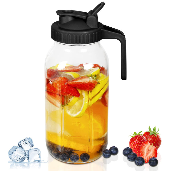 64 oz Mason Jar Pour Spout, 2 Quart Glass Water Pitcher with Lid, Airtight Seal for Great for Iced Tea,Juice,Milk,Coffee,Sun Lemo