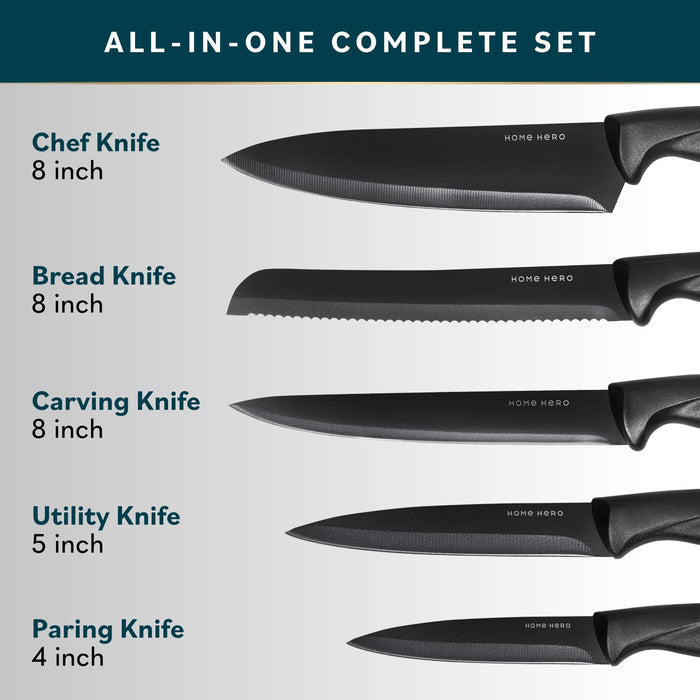 Home Hero 7Pcs Kitchen Knife Set + 33Pcs Silicone Utensils Set