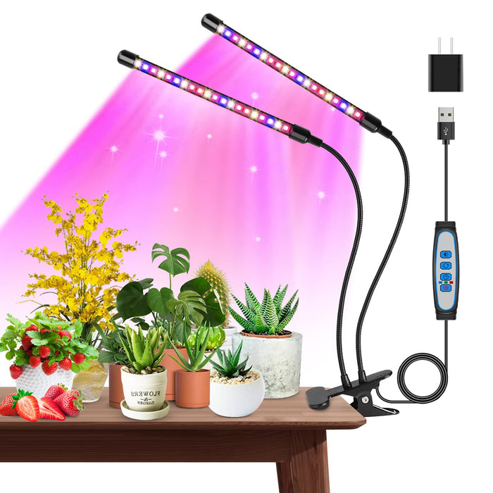 Garpsen Grow Lights for Indoor Plants, Grow Light with Red Blue Full Spectrum, 2 Heads Clip 40 LEDs Plant Light for Indoor Plants