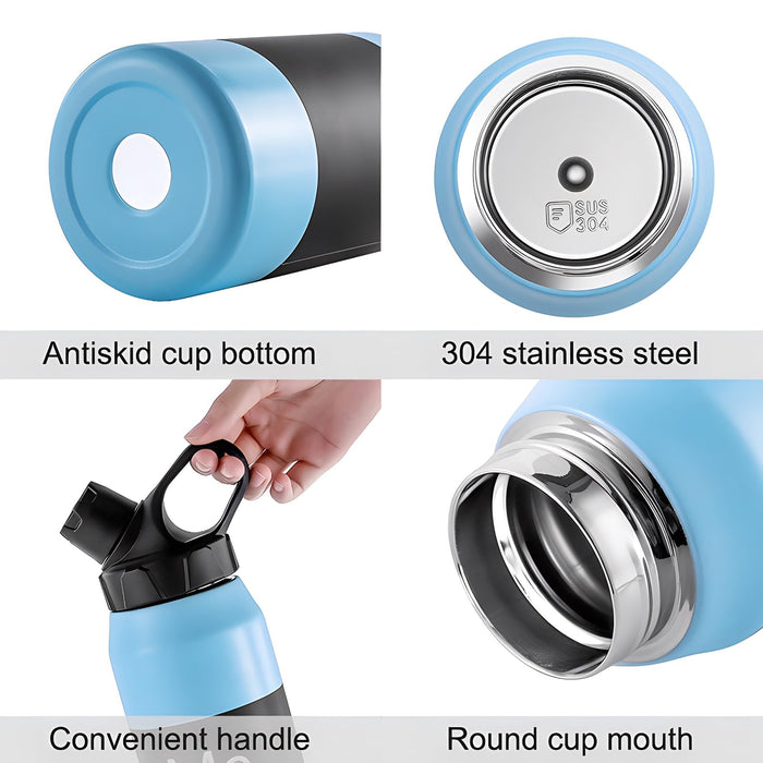 Insulated Stainless Steel Water Bottle 28 oz, Double Wall Vacuum Sport Bottle with Leak Proof Spout Lid, Metal Thermos Bottles