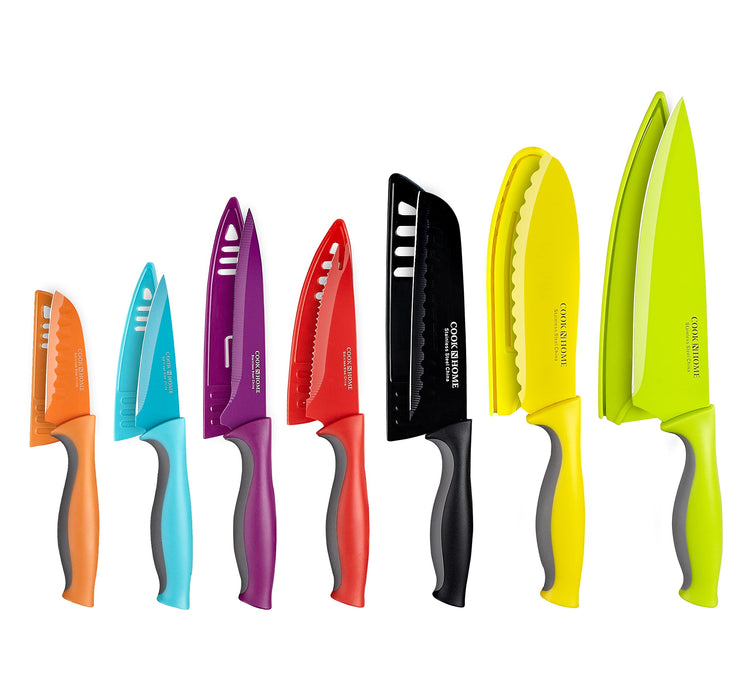 Cook N Home 14Piece Coated Carbon Stainless Steel Knife Set With Sheaths, Multicolor
