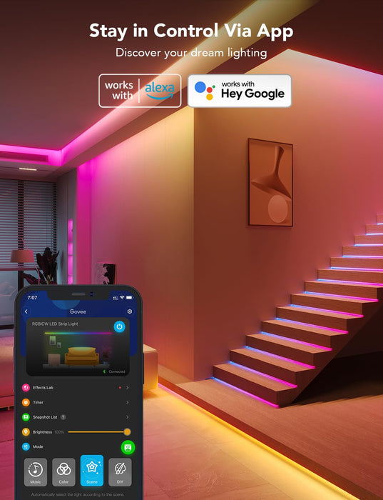 Govee RGBIC LED Strip Lights, 65.6ft Smart LED Lights for Bedroom,  Bluetooth LED Lights APP Control, DIY Multiple Colors on One Line, Color  Changing