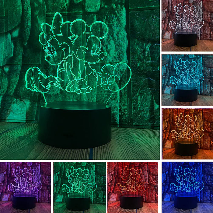 Mickey Minnie Figurines Fairy Light Cartoon Mouse Anime Figure 3D Led Optical Illusion Bedroom Decor Table Lamp With Remote 7 Col