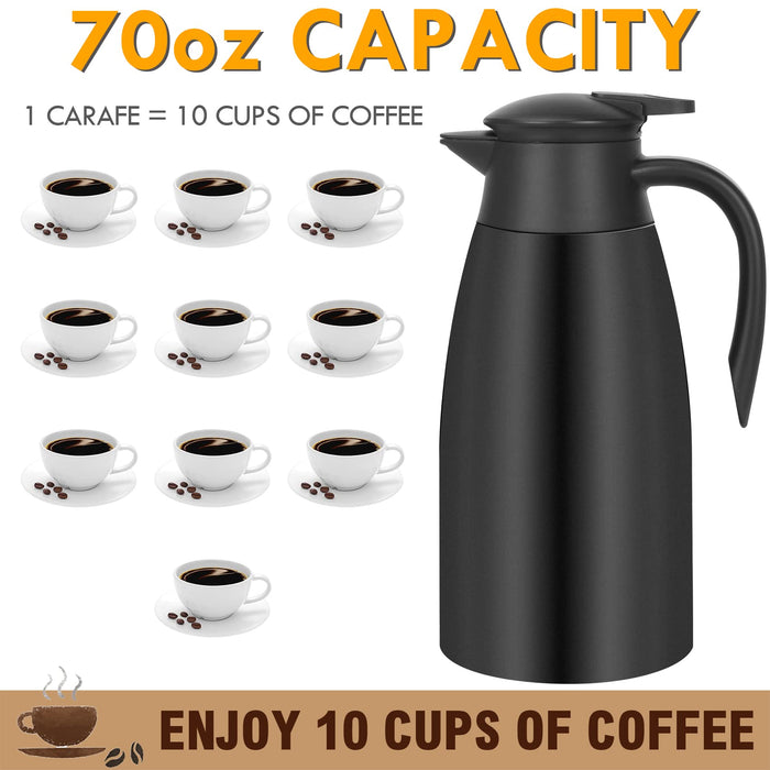 70oz Thermal Coffee Carafe Insulated Coffee Thermos, Stainless Steel Insulated Vacuum Coffee Carafes For Keeping Hot, Double Wall