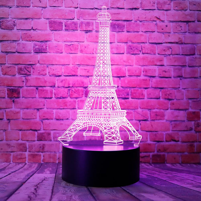 Cartoon Romantic Eiffel Tower In Paris France Fashion Style 3D Optical Illusion Led Bedroom Decor Table Lamp With Remote 7 Colors