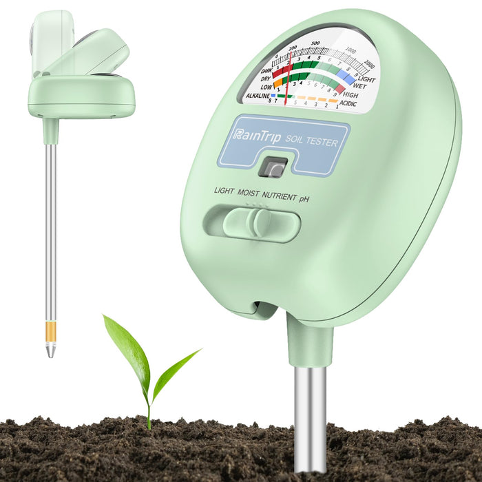 Soil Moisture Meter,4in1 Soil Ph Meter, Soil Tester for Moisture, Light,Nutrients, pH,Soil Ph Test Kit, Great for Garden, Lawn