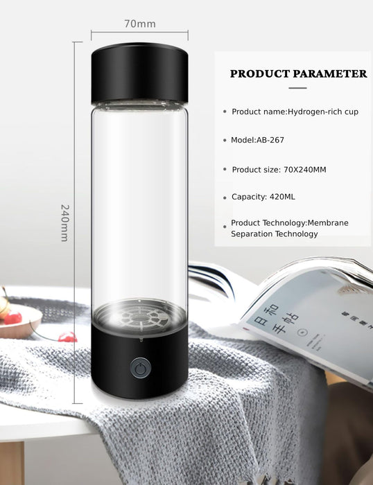 Bewinner Hydrogen Water Bottle With Hose Adapter To Enjoy Pure O2H2  420Ml Big Capacity, 1200‑1400Ppb Portable Hydrogen Water