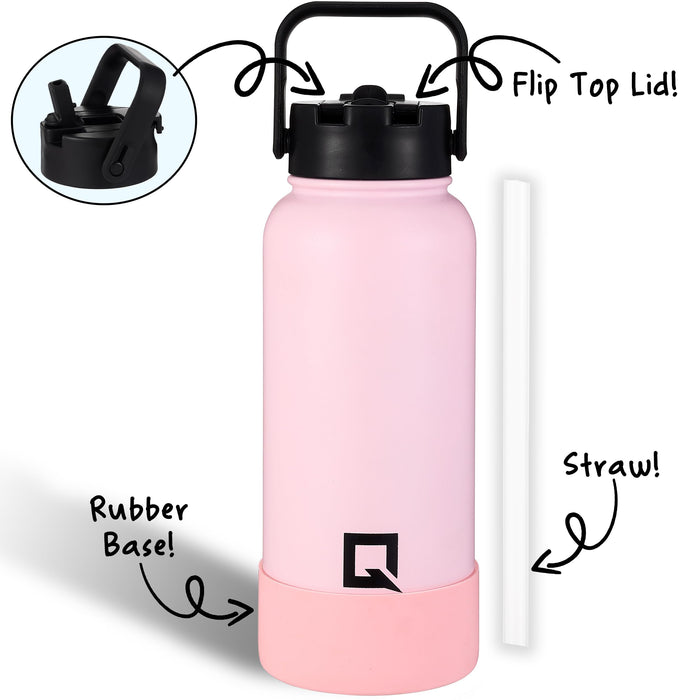 QUISITIVE s Insulated Water Bottle 32oz, Insulated Water Bottle with Straw Flip Top Lid Sports Water Bottle Thermos